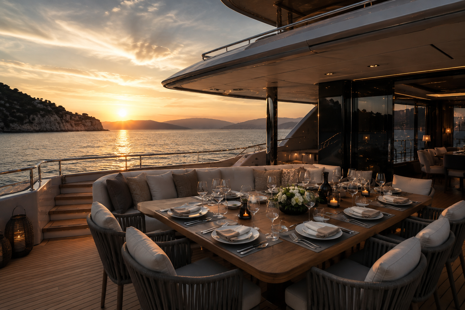 Dinner on deck at sunset